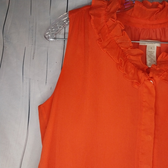 J.Crew Naomi Top Orange Lined Silk Sleeveless Ruffle Neck Blouse - Picture 3 of 14